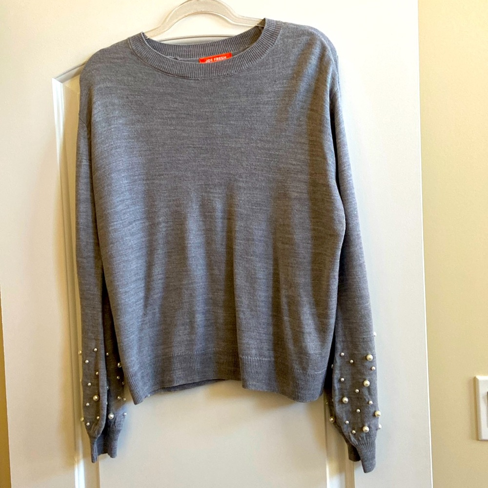 Joe Fresh grey knit sweater with pearl detailing size S